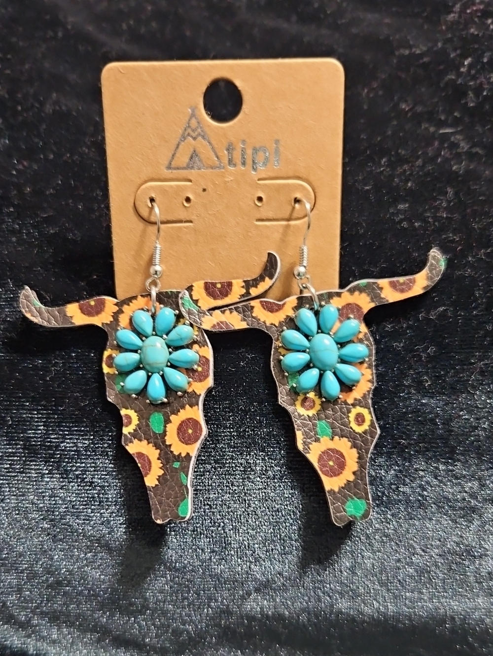 Turquoise Floral Longhorn Drop Earrings by